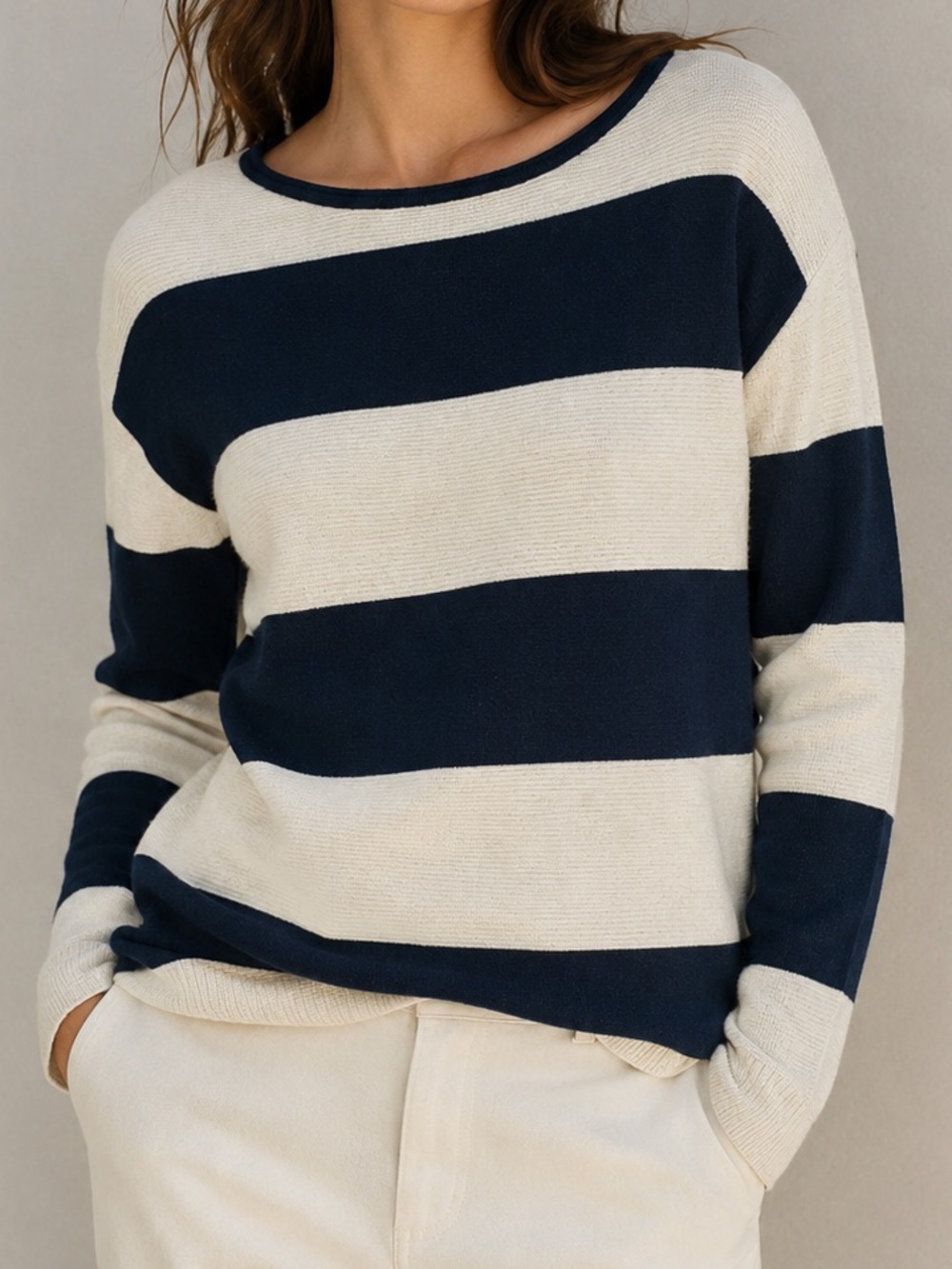 Vince Navy and Cream Wide Stripe Lightweight wool/ cashmere Sweater size XS